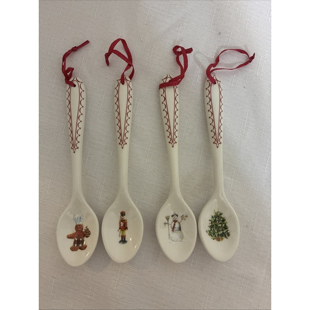 Set of 4 Williams Sonoma Ceramic Christmas Icons Spoons or Ornaments Marc Lacaze